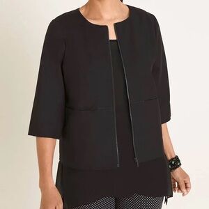 Chico's Collarless 3/4 Sleeve Zip Up Jacket in Black. NWT. Size 0 Small
